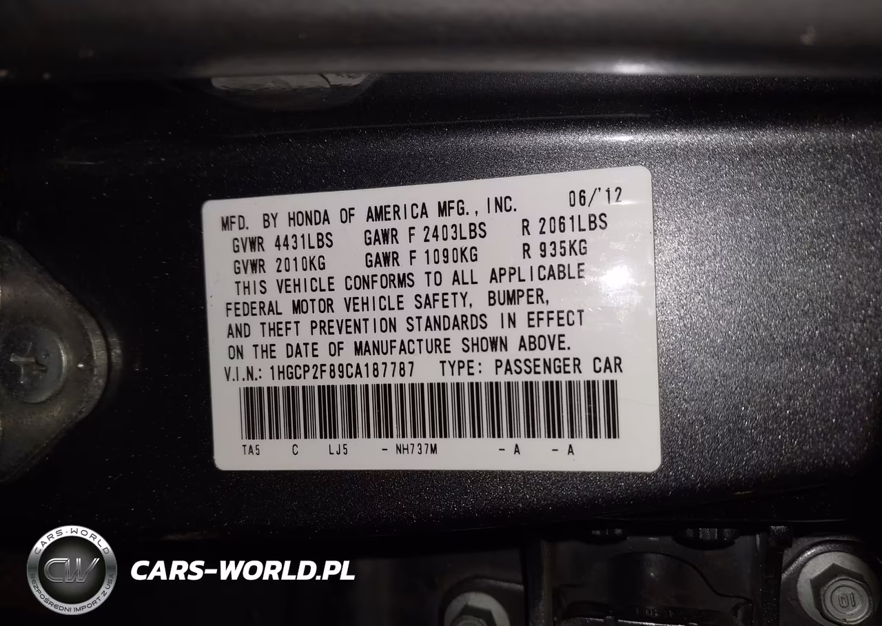 2012 Honda Accord 2.4 Ex-L VIN:1HGCP2F89CA187787 - 9