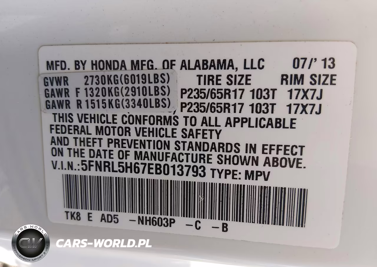 2014 Honda Odyssey Ex-L VIN:5FNRL5H67EB013793 - 9