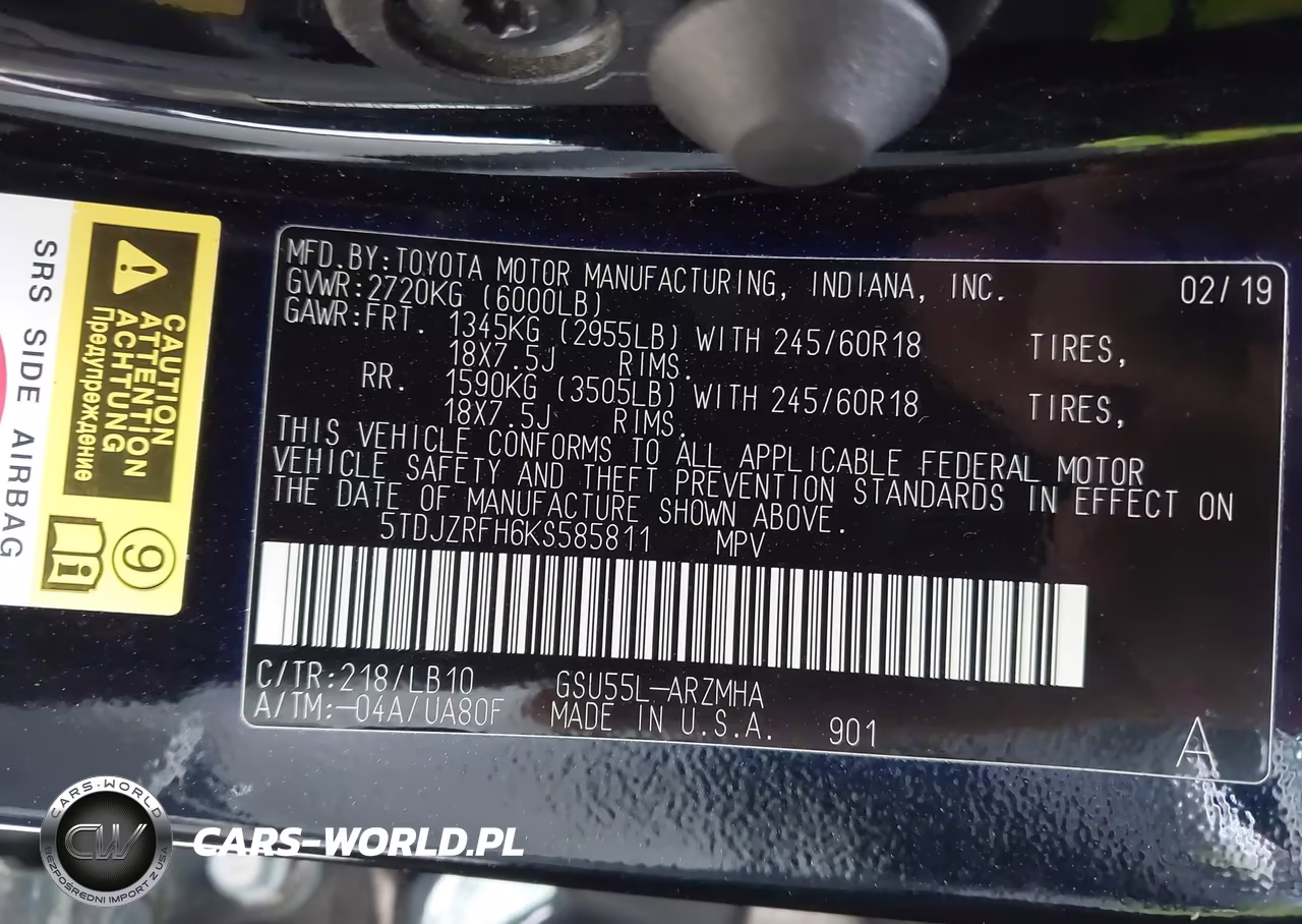 2019 Toyota Highlander Xle VIN:5TDJZRFH6KS585811 - 9