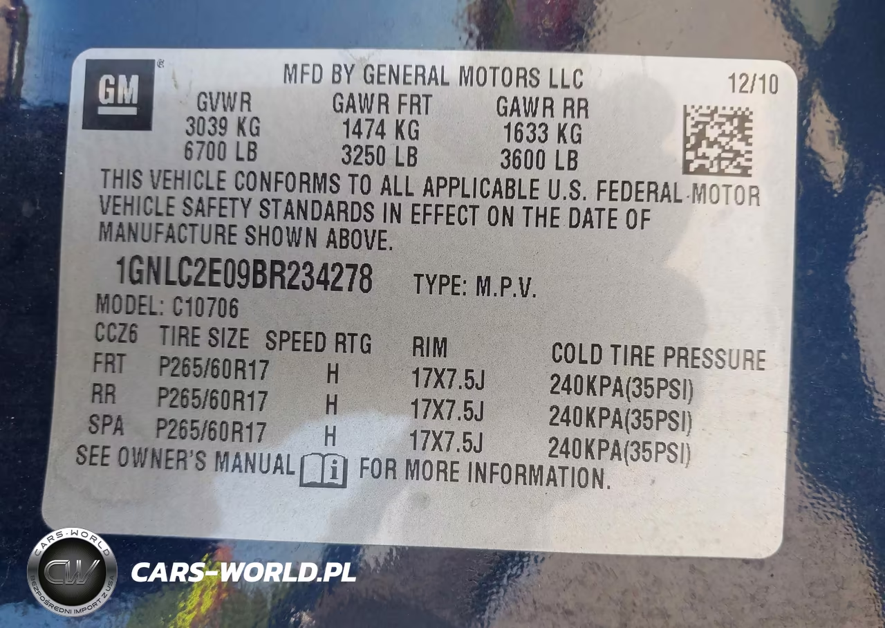 2011 Chevrolet Tahoe Commercial Fleet VIN:1GNLC2E09BR234278 - 9