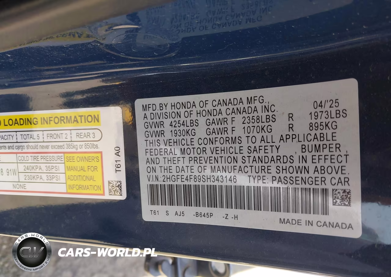 2025 Honda Civic Hybrid Sport-Sport Touring VIN:2HGFE4F89SH343146 - 9