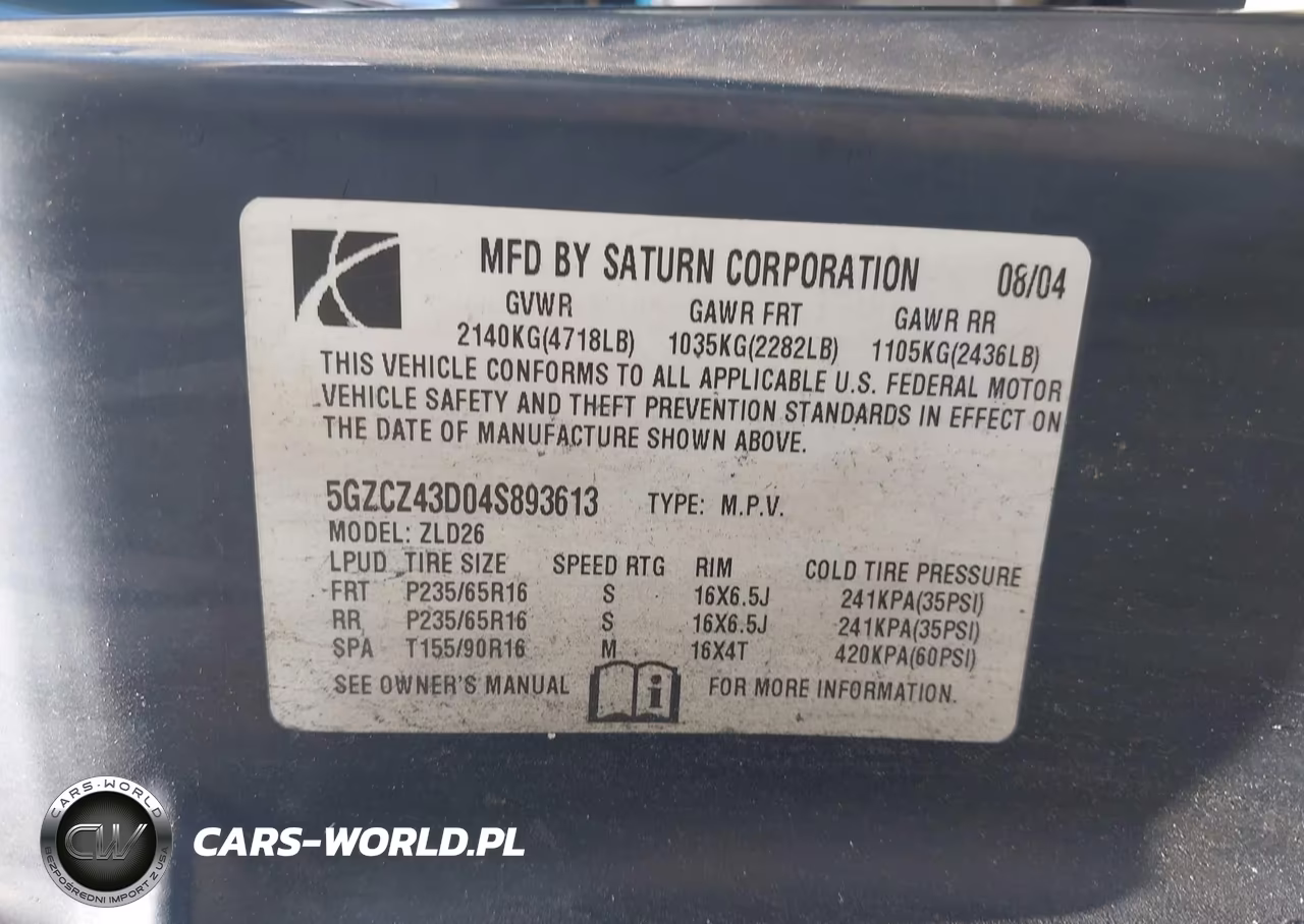 2004 Saturn Vue 4 Cyl VIN:5GZCZ43D04S893613 - 9