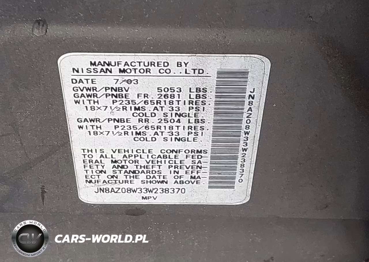 2003 Nissan Murano Sl VIN:JN8AZ08W33W238370 - 9