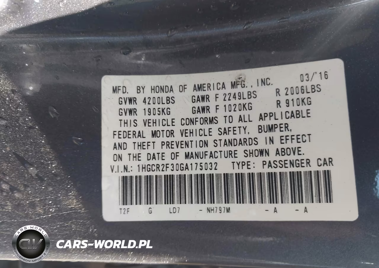 2016 Honda Accord Lx VIN:1HGCR2F30GA175032 - 9