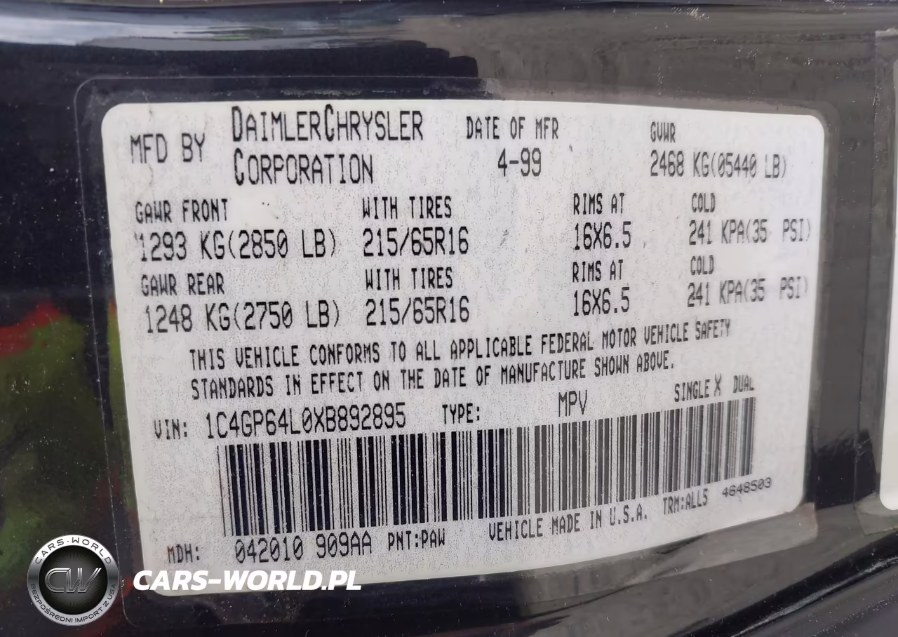 1999 Chrysler Town & Country Limited VIN:1C4GP64L0XB892895 - 9