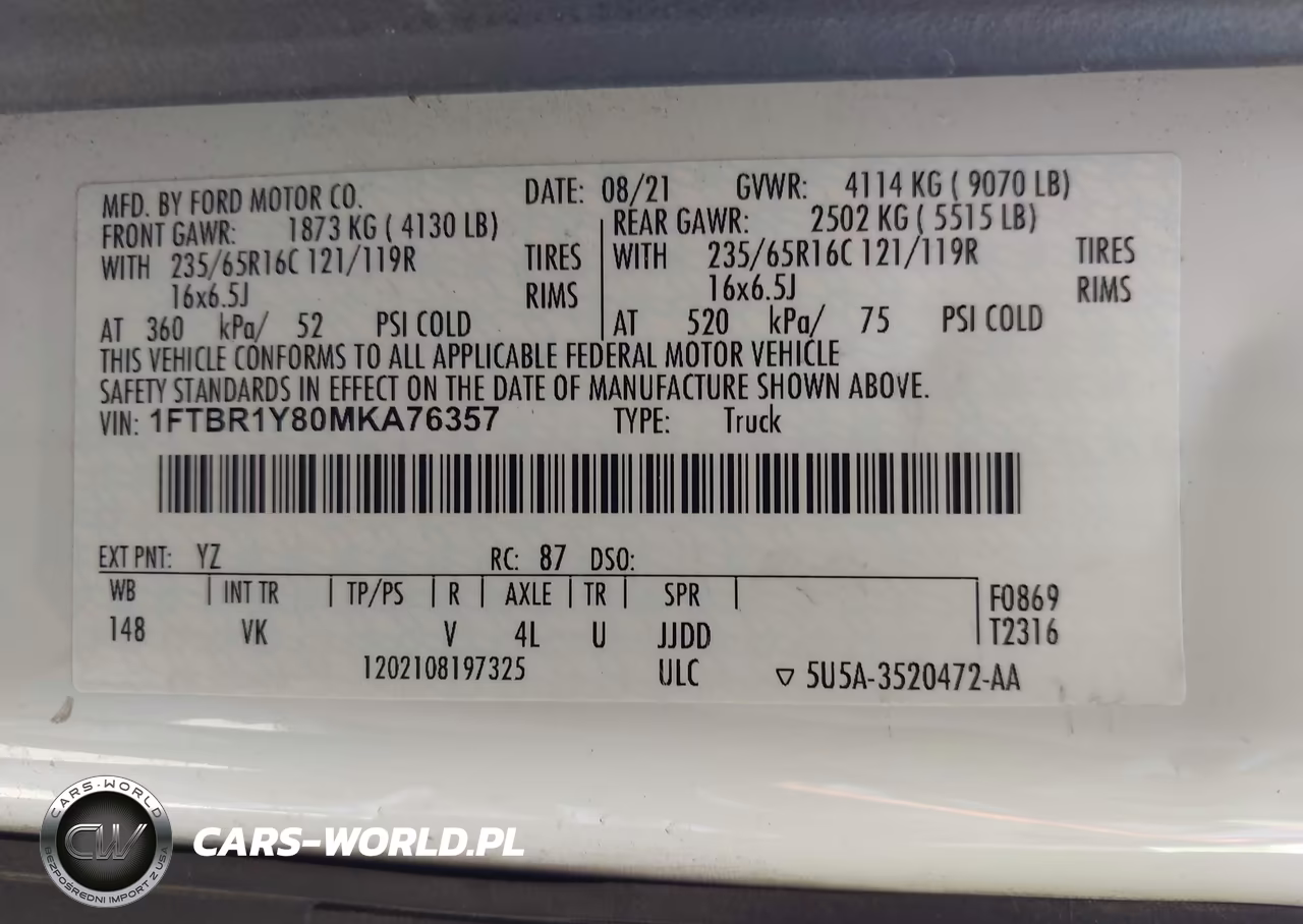 2021 Ford Transit-250 VIN:1FTBR1Y80MKA76357 - 9