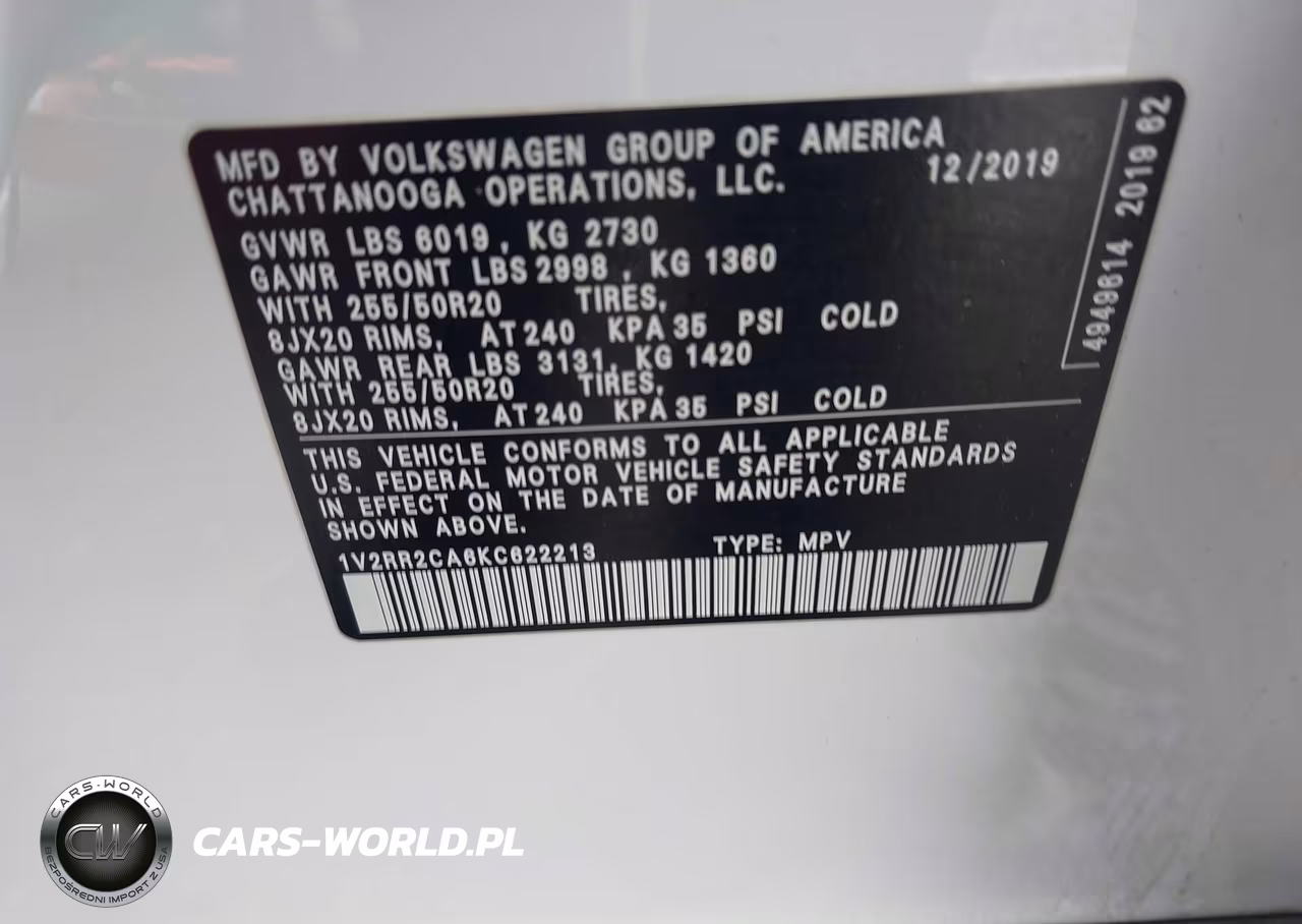 2019 Volkswagen Atlas 3.6L V6 Sel R-Line VIN:1V2RR2CA6KC622213 - 9