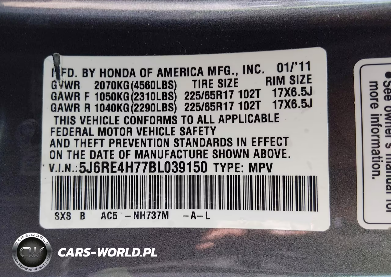 2011 Honda Cr-V Ex-L VIN:5J6RE4H77BL039150 - 9