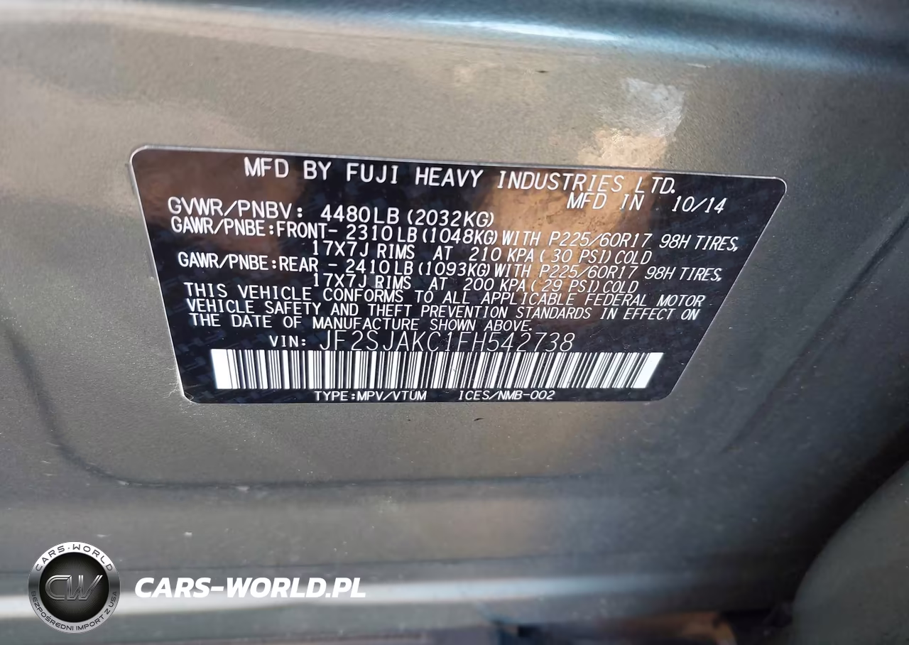 2015 Subaru Forester 2.5I Limited VIN:JF2SJAKC1FH542738 - 9