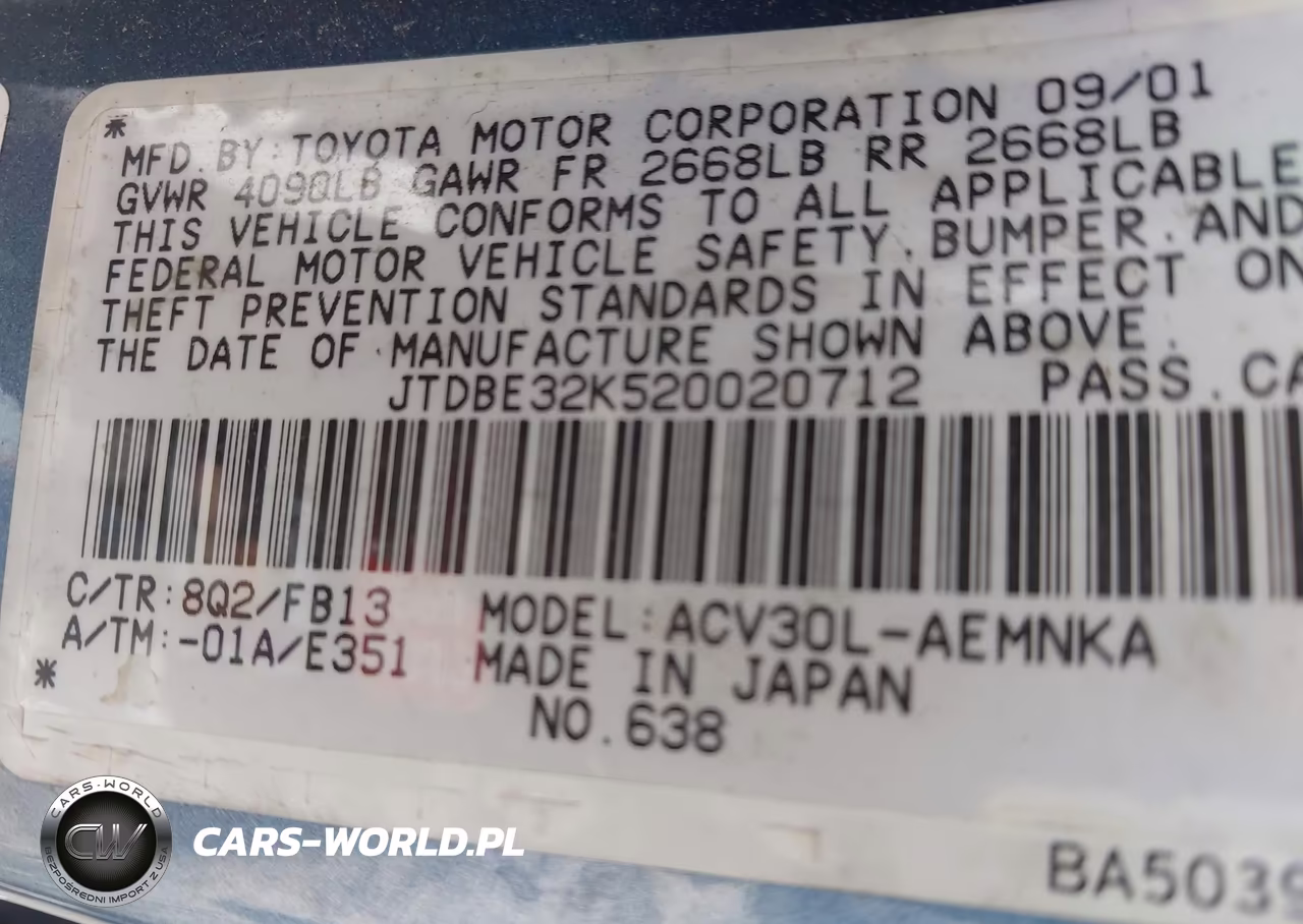 2002 Toyota Camry Le VIN:JTDBE32K520020712 - 9