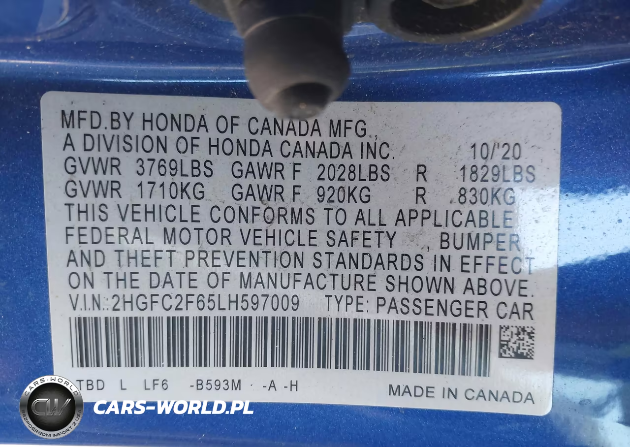 2020 Honda Civic Lx VIN:2HGFC2F65LH597009 - 9