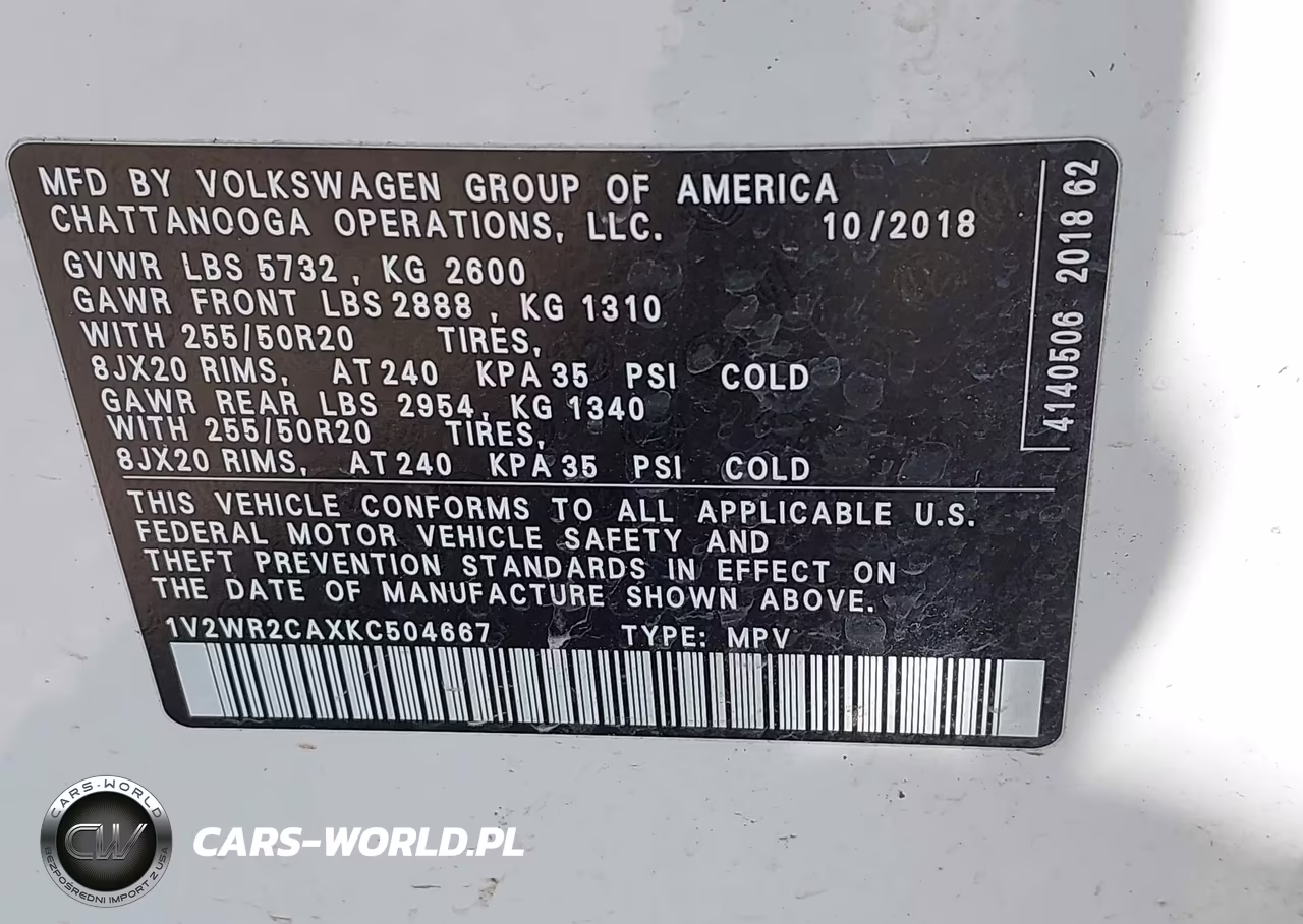 2019 Volkswagen Atlas 3.6L V6 Se W-Technology VIN:1V2WR2CAXKC504667 - 9