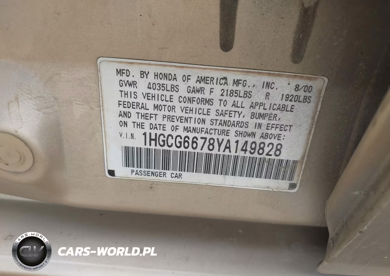 2000 Honda Accord 2.3 Ex VIN:1HGCG6678YA149828 - 9