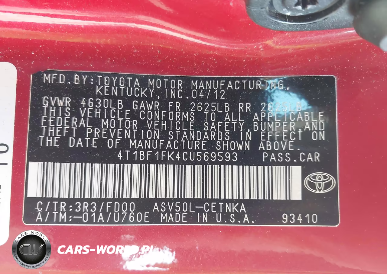 2012 Toyota Camry Le VIN:4T1BF1FK4CU569593 - 9