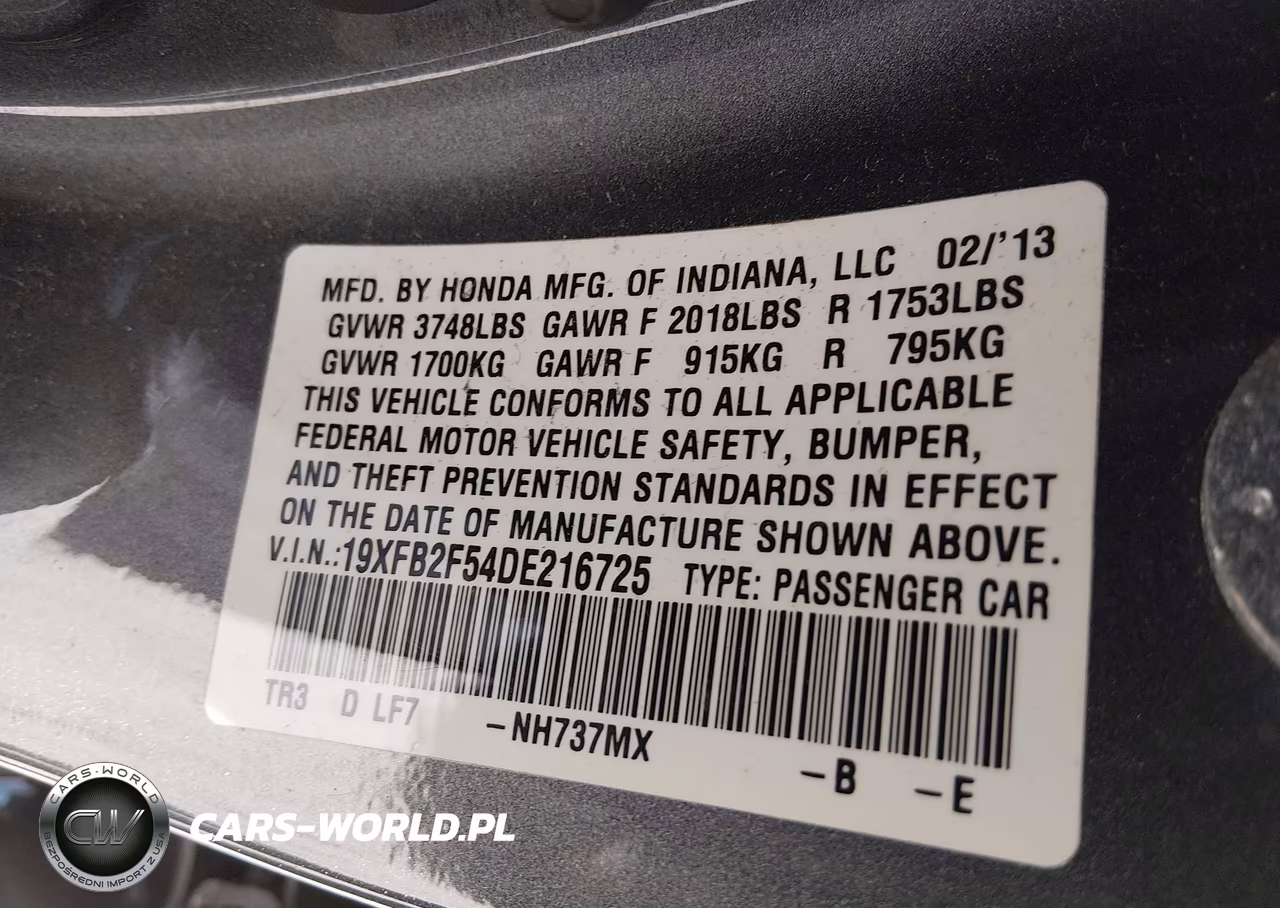 2013 Honda Civic Lx VIN:19XFB2F54DE216725 - 9