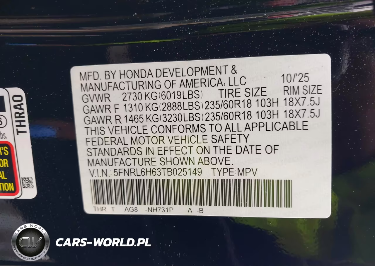 2026 Honda Odyssey Ex-L VIN:5FNRL6H63TB025149 - 9