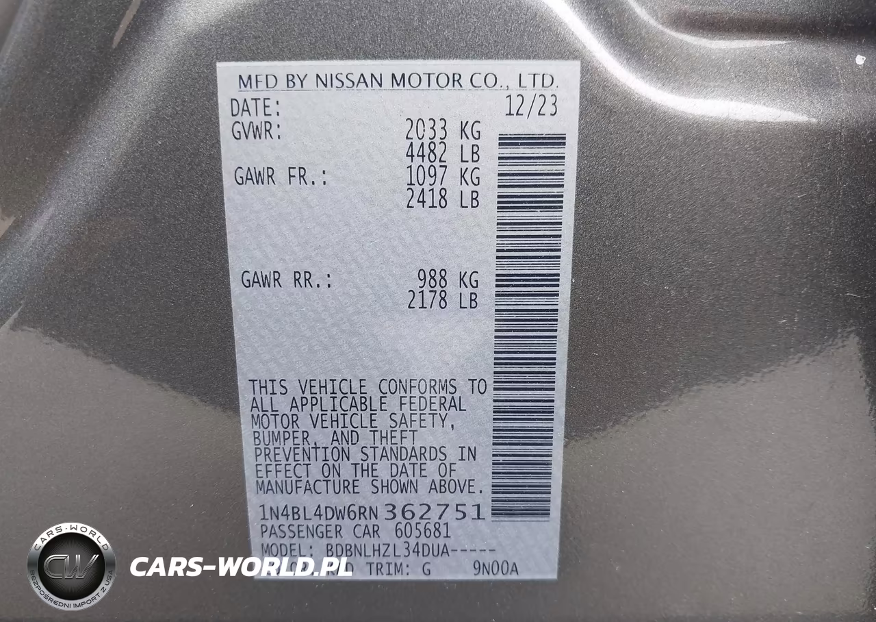 2024 Nissan Altima Sv Intelligent Awd VIN:1N4BL4DW6RN362751 - 9