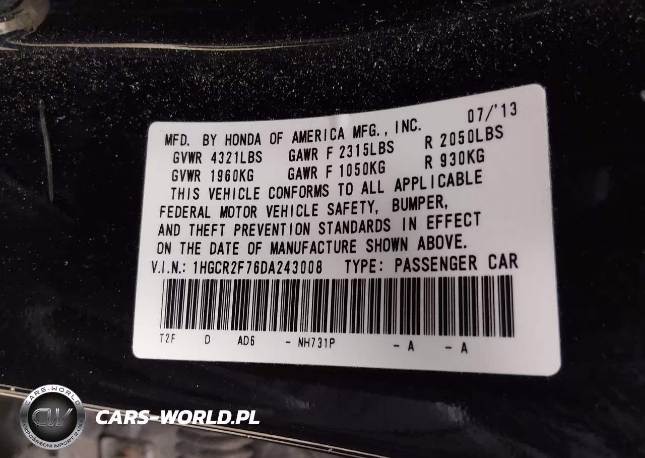 2013 Honda Accord Ex VIN:1HGCR2F76DA243008 - 9