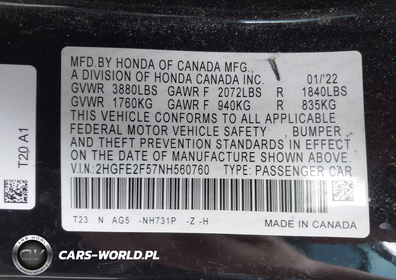 2022 Honda Civic Sport VIN:2HGFE2F57NH560760 - 9