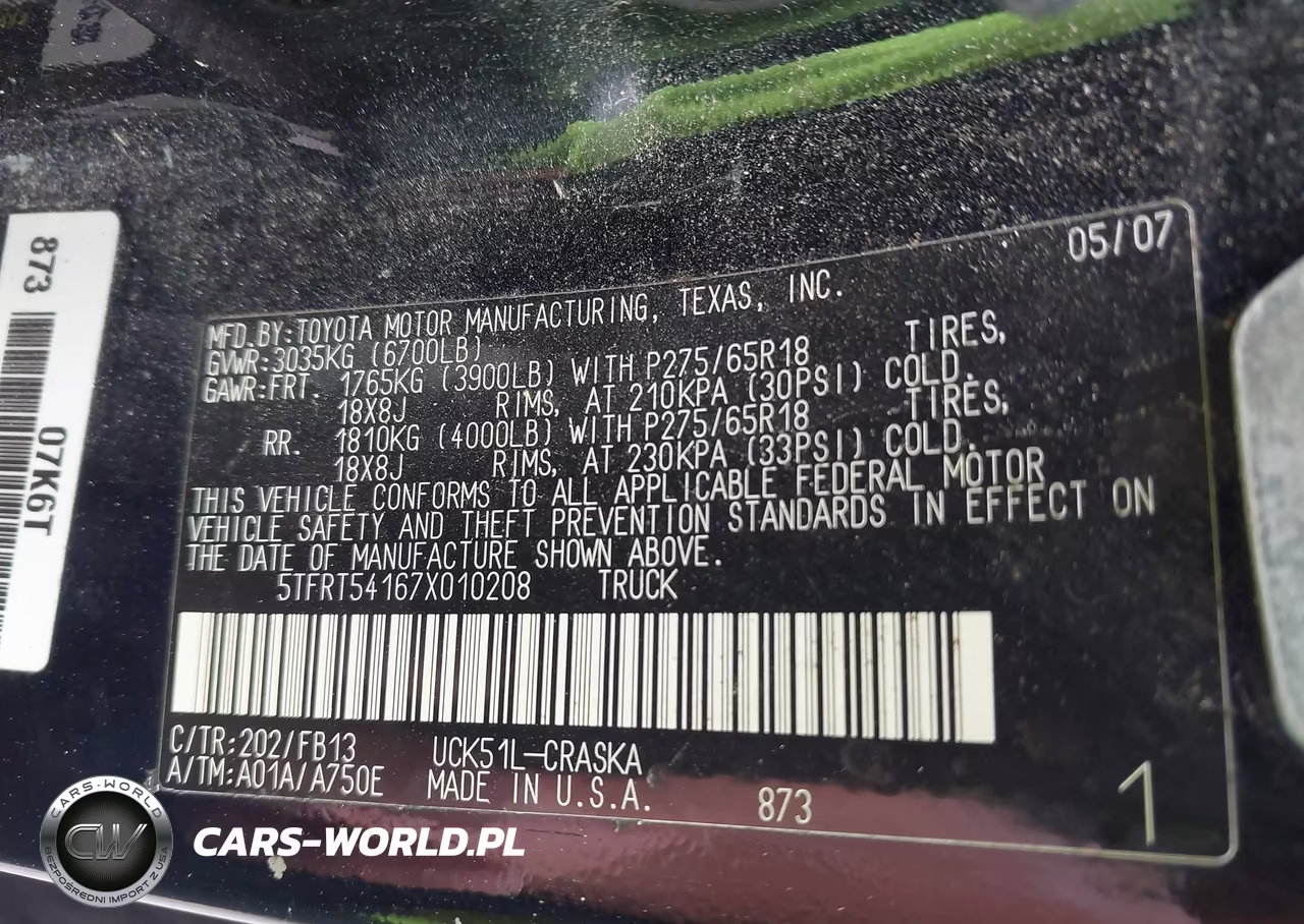 2007 Toyota Tundra Sr5 4.7L V8 VIN:5TFRT54167X010208 - 9