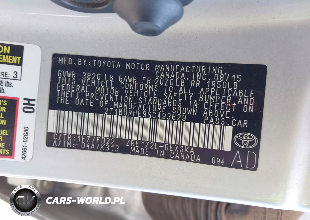 2016 Toyota Corolla S Plus VIN:2T1BURHE9GC493629 - 9