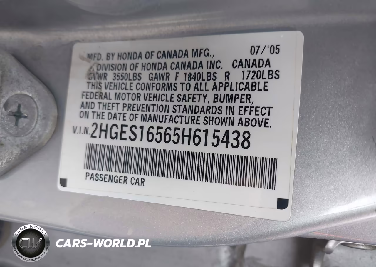 2005 Honda Civic Lx VIN:2HGES16565H615438 - 9
