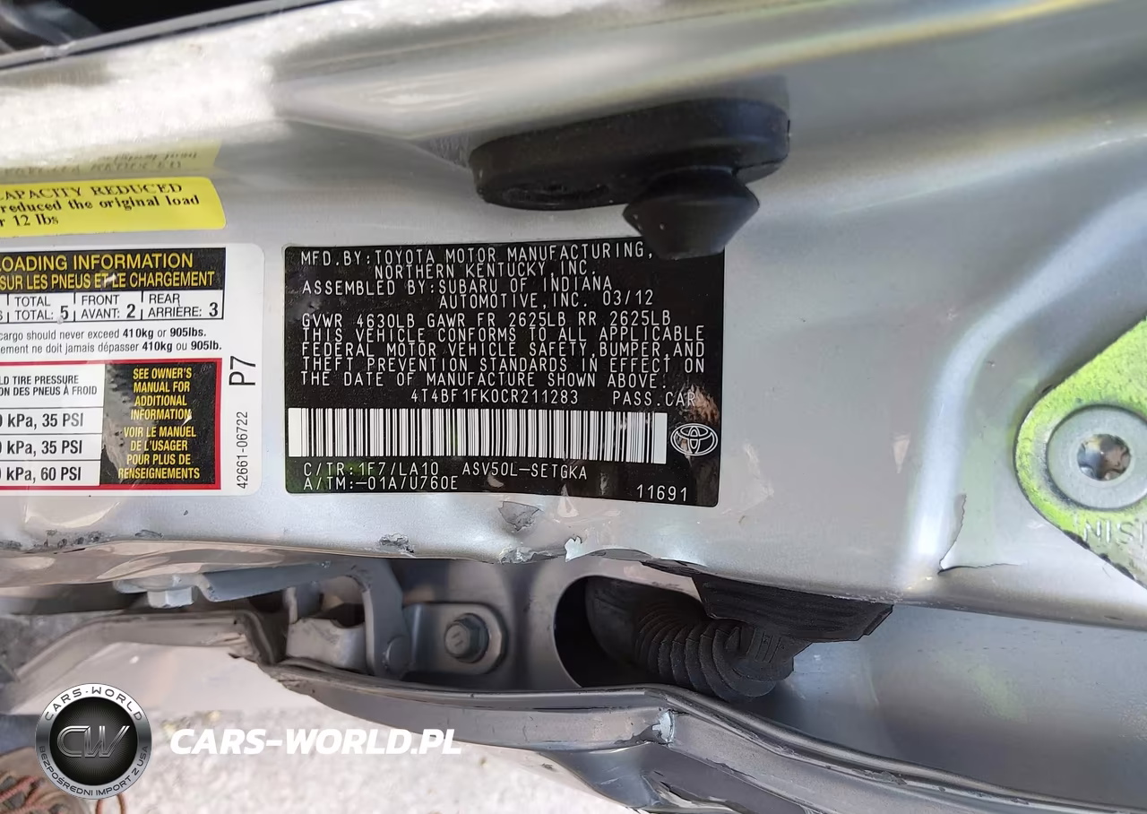 2012 Toyota Camry Xle VIN:4T4BF1FK0CR211283 - 9
