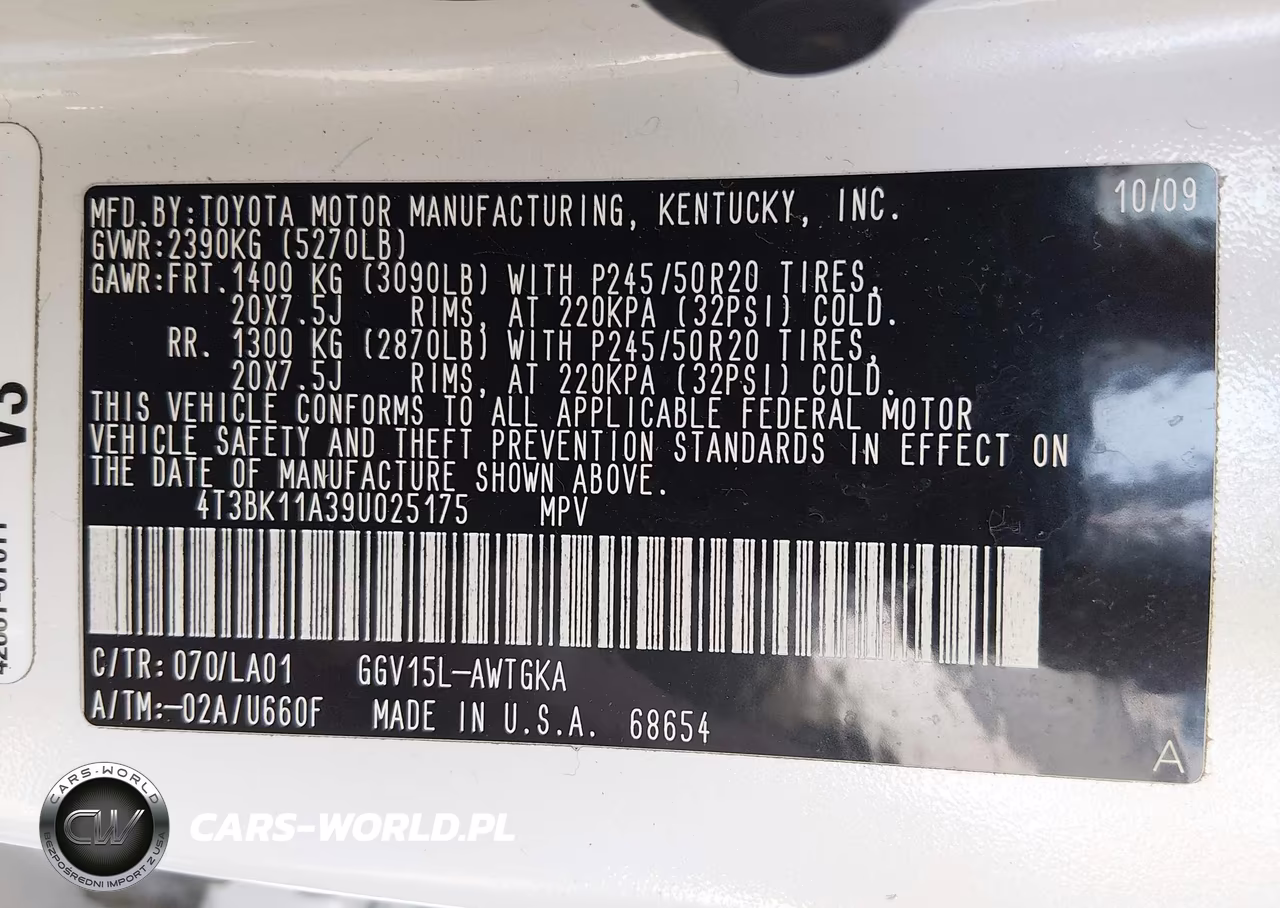 2009 Toyota Venza Base V6 VIN:4T3BK11A39U025175 - 9