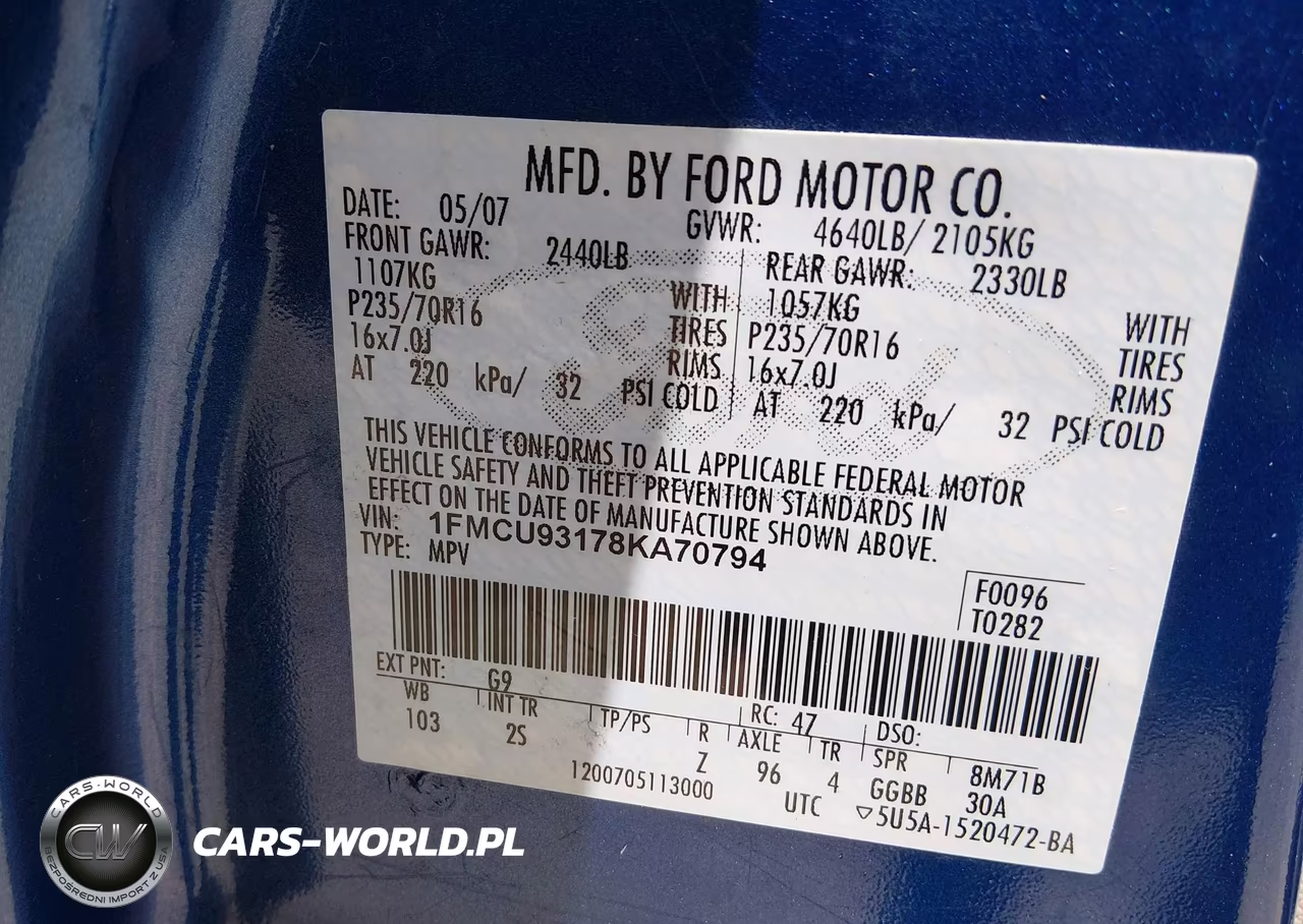 2008 Ford Escape Xlt VIN:1FMCU93178KA70794 - 9