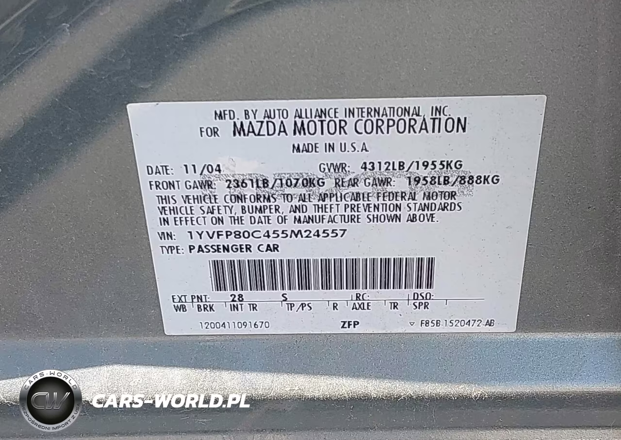 2005 Mazda Mazda6 I Base VIN:1YVFP80C455M24557 - 9