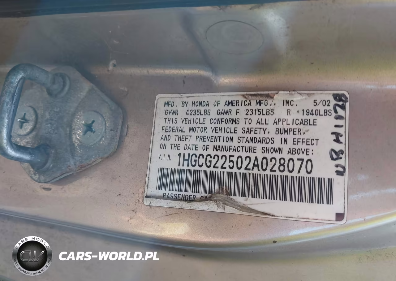 2002 Honda Accord 3.0 Ex VIN:1HGCG22502A028070 - 9