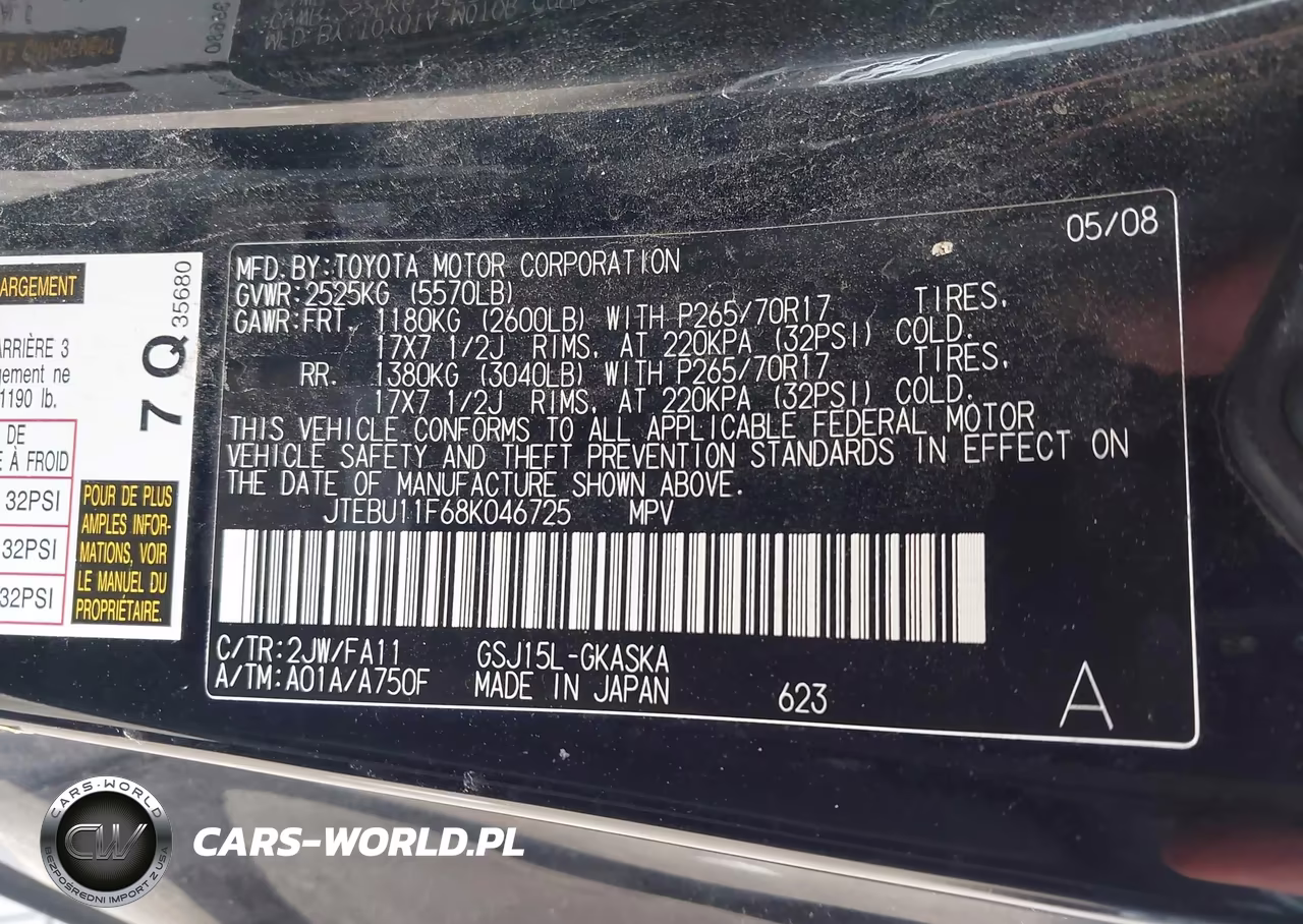 2008 Toyota Fj Cruiser VIN:JTEBU11F68K046725 - 9