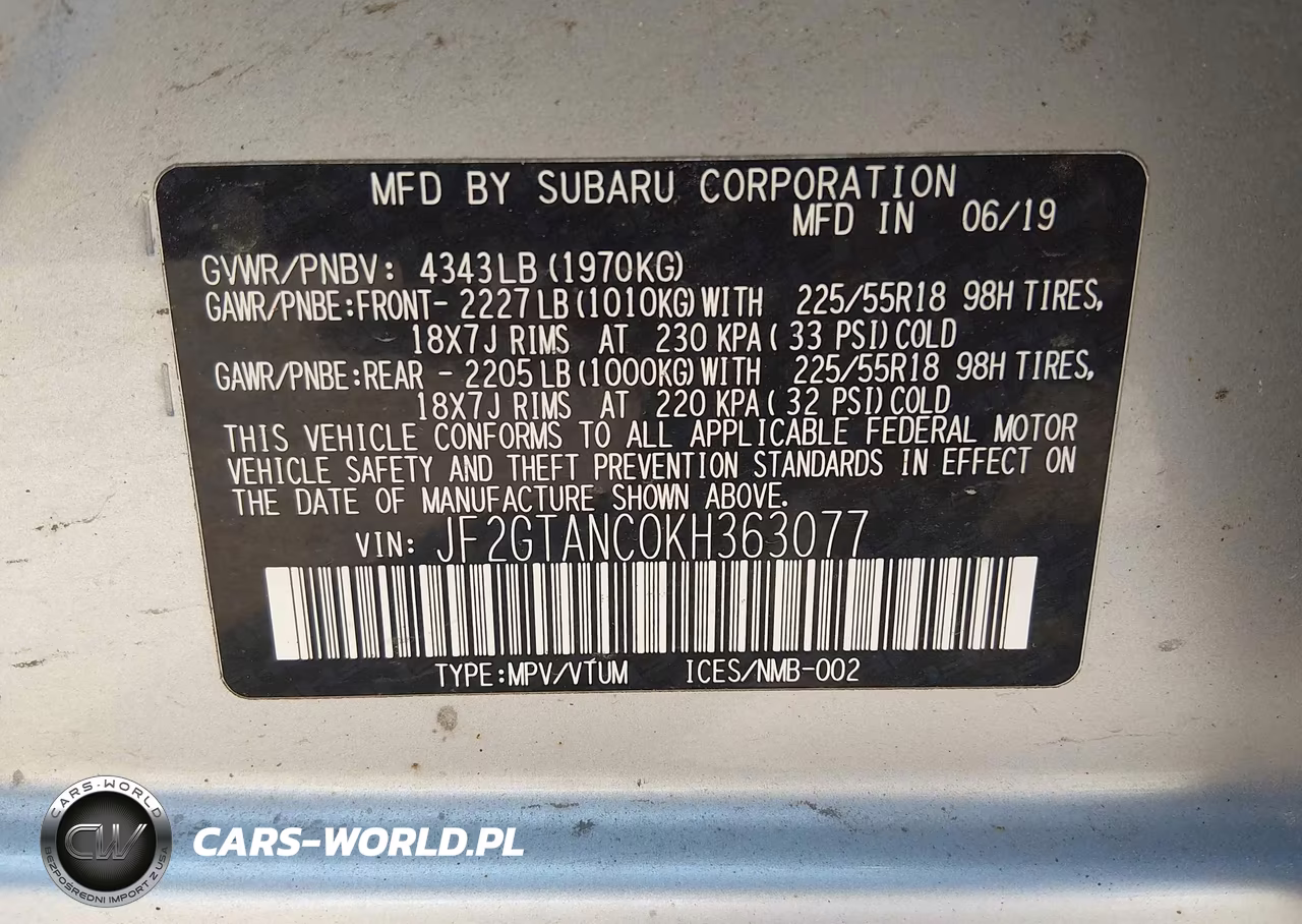 2019 Subaru Crosstrek 2.0I Limited VIN:JF2GTANC0KH363077 - 9