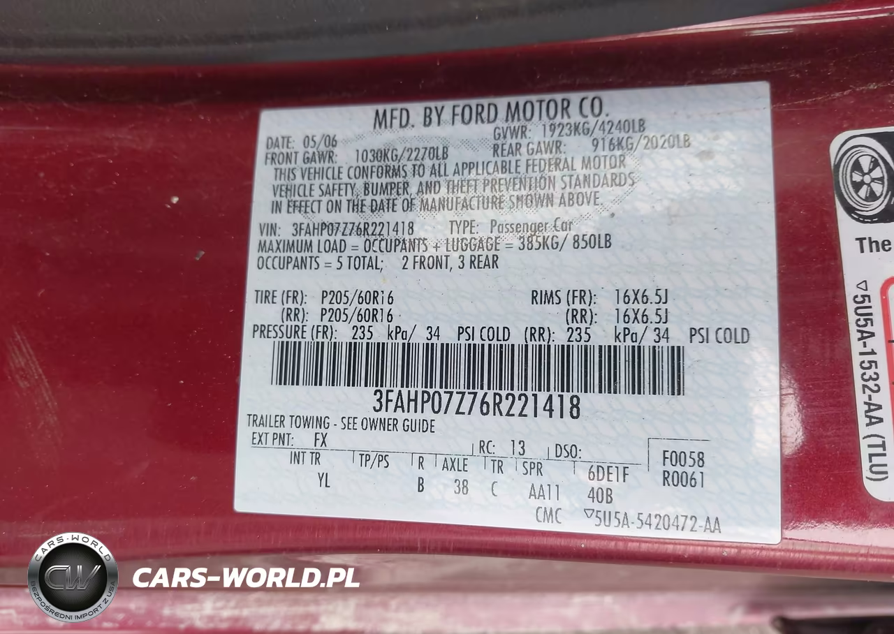 2006 Ford Fusion Se VIN:3FAHP07Z76R221418 - 9