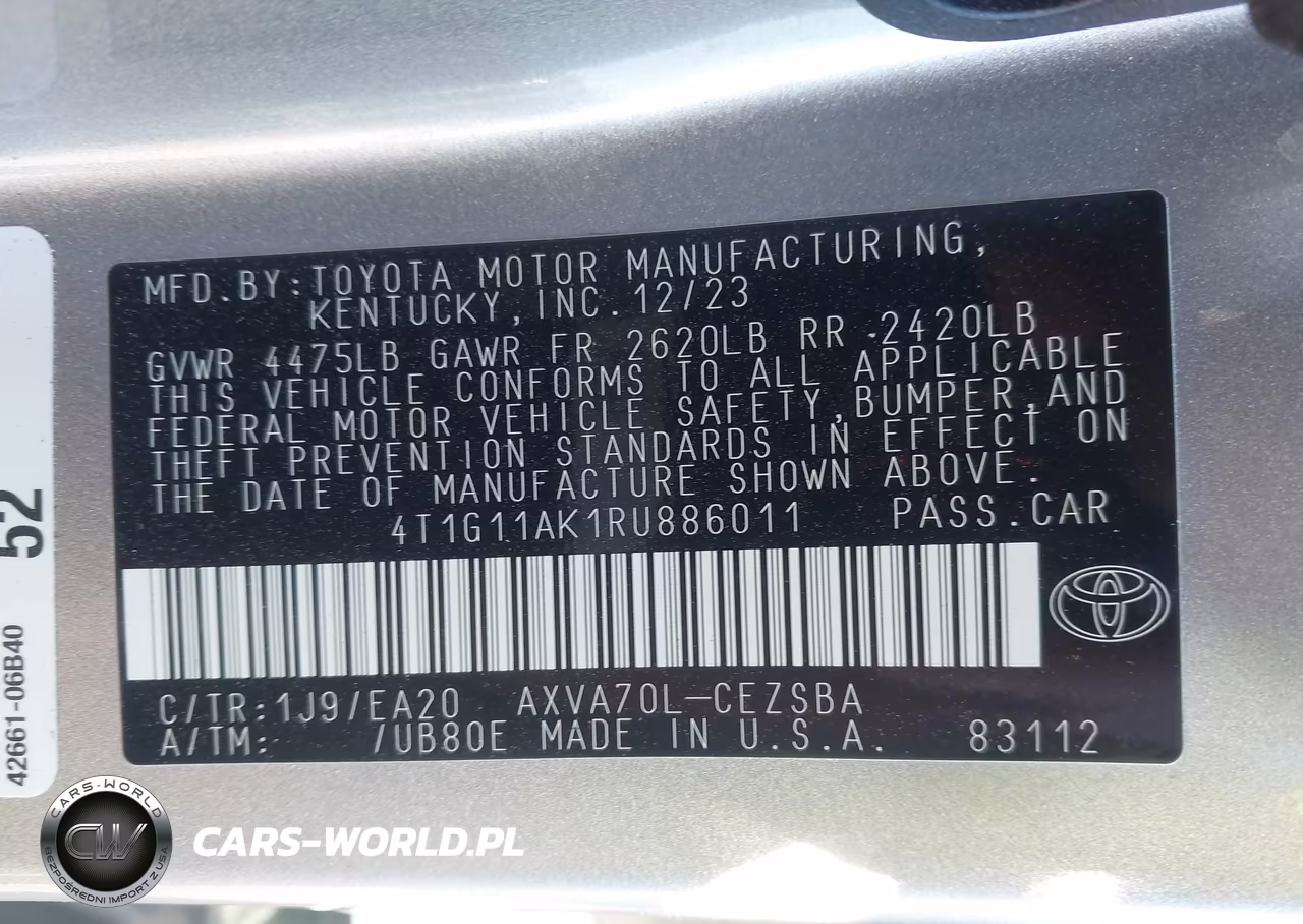 2024 Toyota Camry Se VIN:4T1G11AK1RU886011 - 9