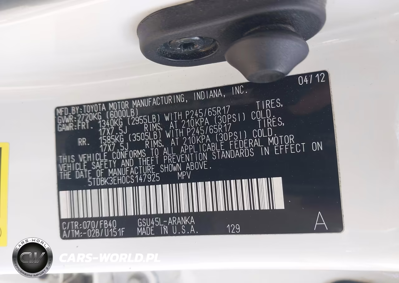 2012 Toyota Highlander Base V6 VIN:5TDBK3EH0CS147925 - 9