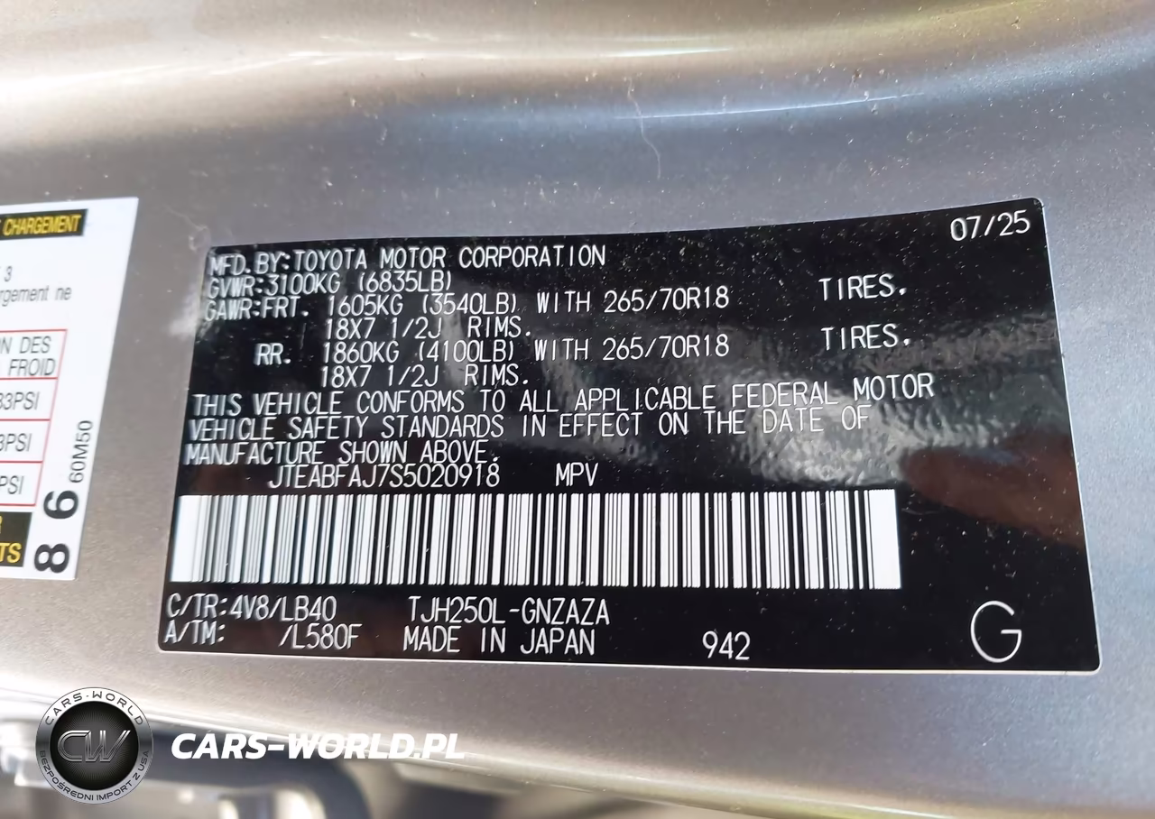 2025 Toyota Land Cruiser VIN:JTEABFAJ7S5020918 - 9