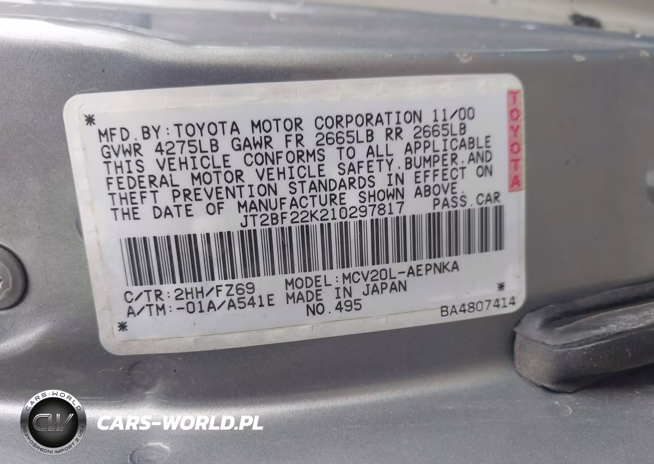 2001 Toyota Camry Le V6 VIN:JT2BF22K210297817 - 9
