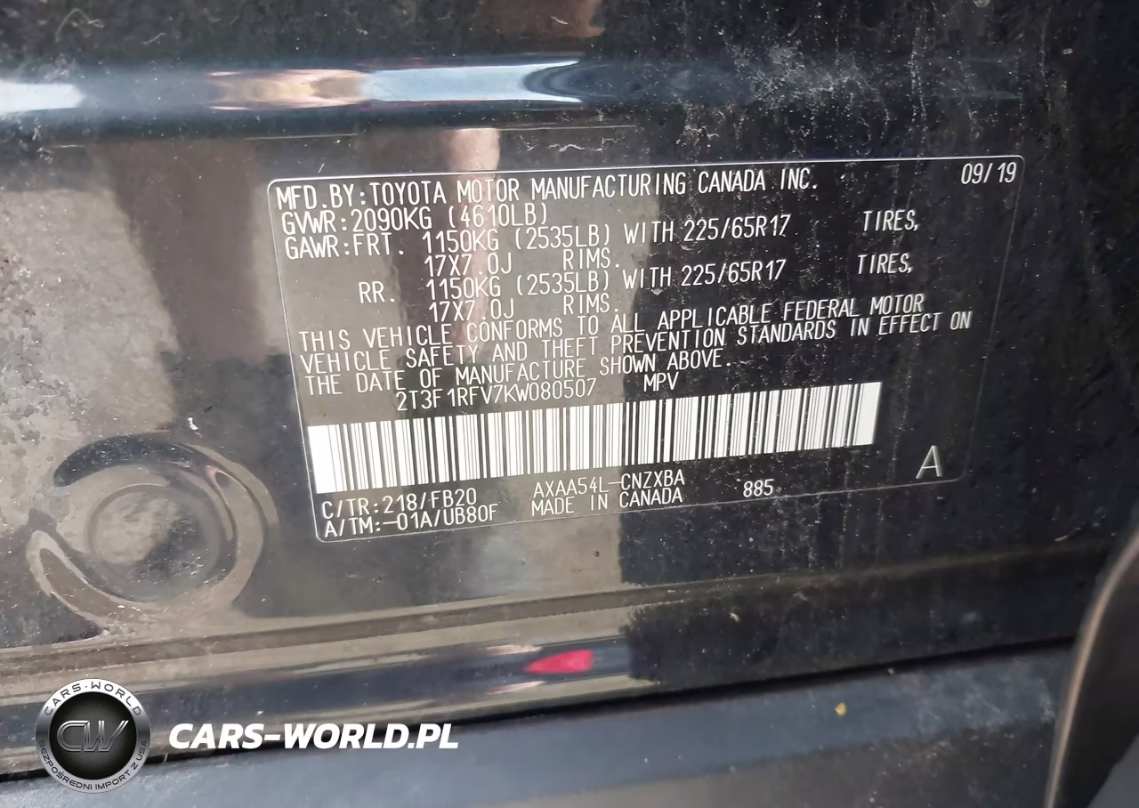 2019 Toyota Rav4 Le VIN:2T3F1RFV7KW080507 - 9