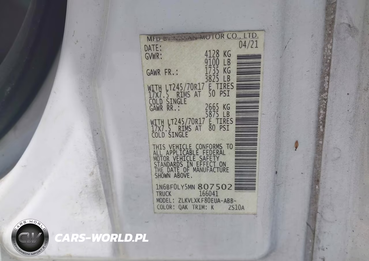 2021 Nissan Nv Cargo Nv2500 Hd VIN:1N6BF0LY5MN807502 - 9
