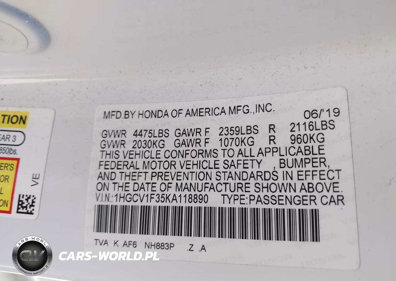 2019 Honda Accord Sport VIN:1HGCV1F35KA118890 - 9