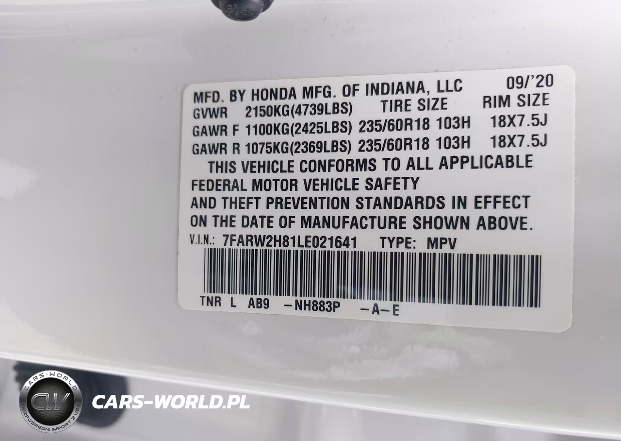 2020 Honda Cr-V Awd Ex-L VIN:7FARW2H81LE021641 - 9