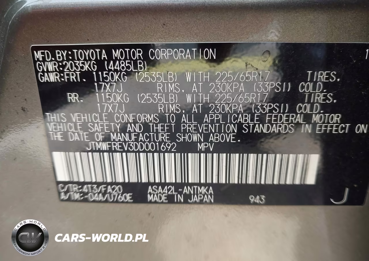 2013 Toyota Rav4 Xle VIN:JTMWFREV3DD001692 - 9