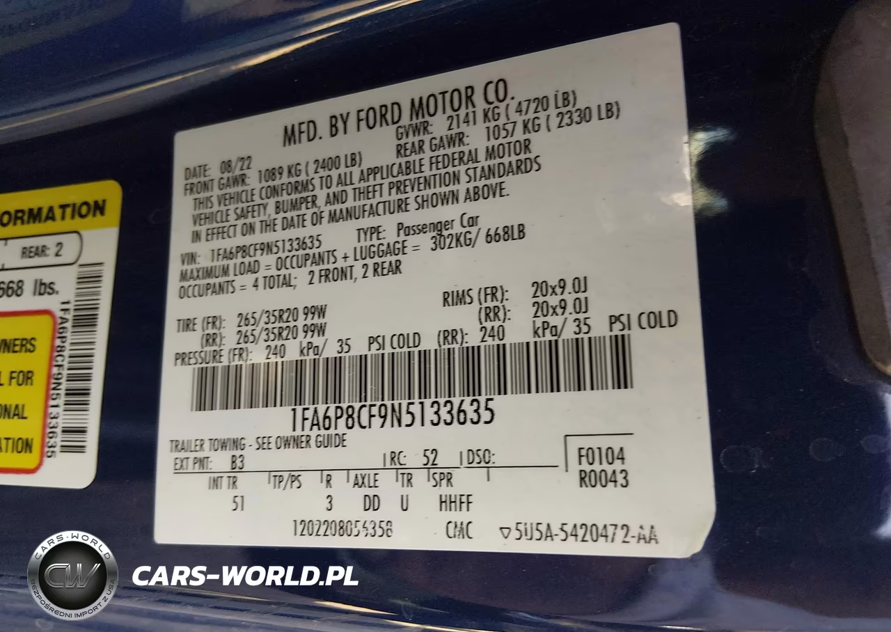 2022 Ford Mustang Gt Premium Fastback VIN:1FA6P8CF9N5133635 - 9