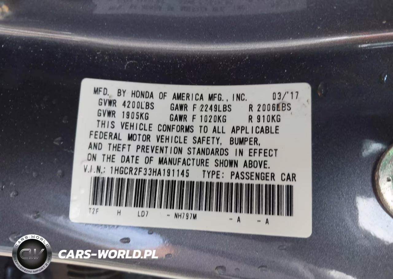 2017 Honda Accord Lx VIN:1HGCR2F33HA191145 - 9