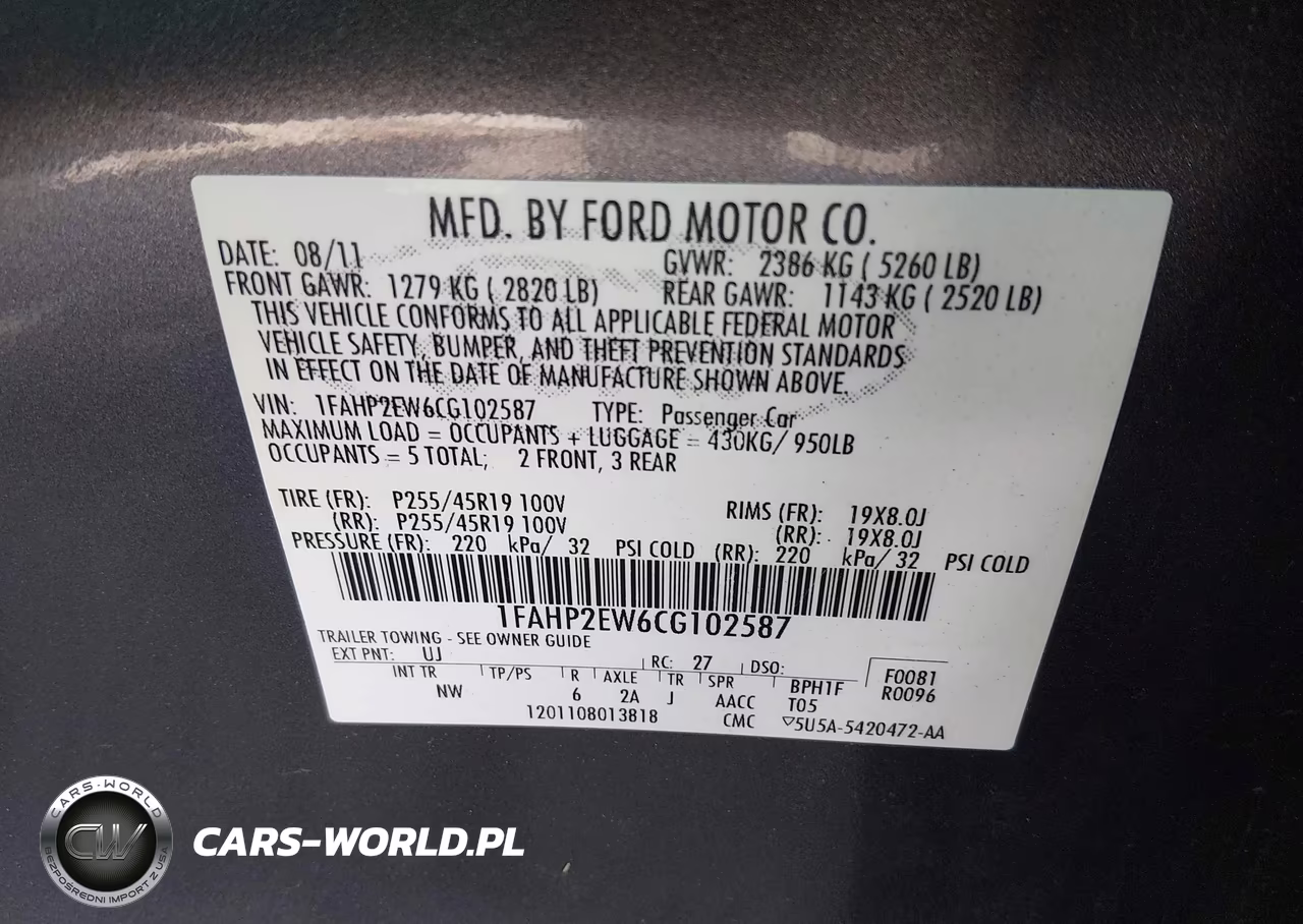 2012 Ford Taurus Sel VIN:1FAHP2EW6CG102587 - 9
