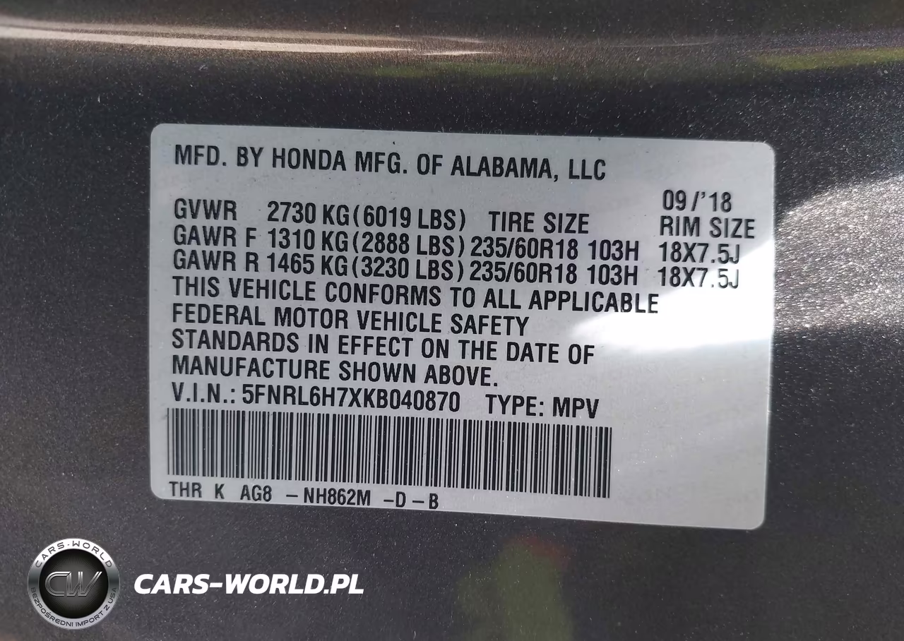 2019 Honda Odyssey Ex-L VIN:5FNRL6H7XKB040870 - 9