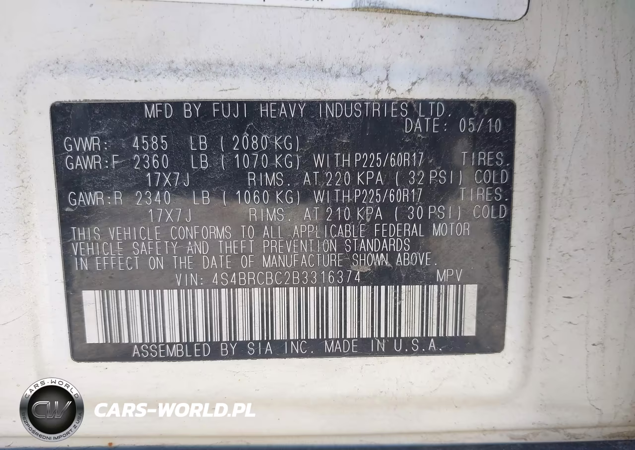 2011 Subaru Outback 2.5I Premium VIN:4S4BRCBC2B3316374 - 9