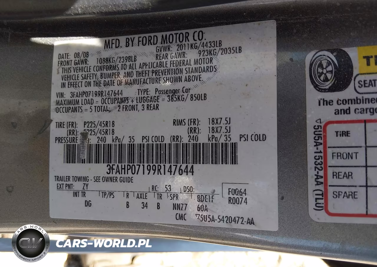 2009 Ford Fusion Se VIN:3FAHP07199R147644 - 9