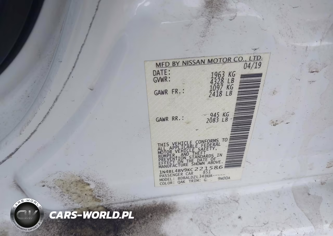 2019 Nissan Altima 2.5 S VIN:1N4BL4BV9KC221586 - 9